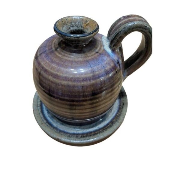 Charlotte Lee Pottery Candle Holder Oil Lamp Signed (C Lee) Abstract Glaze 4 in - Picture 2 of 6